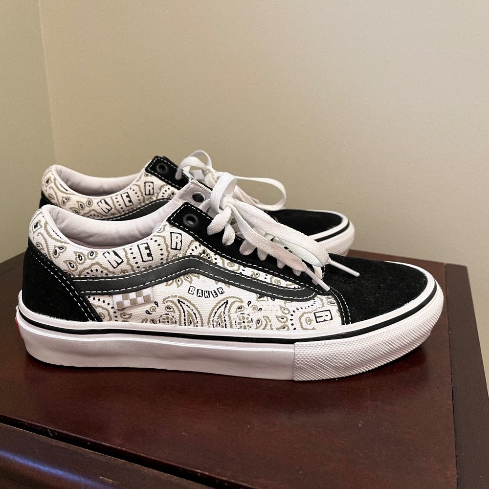 Vans x Baker Skate Old Skool Black & White Skate Shoes - Mens size 6.5
